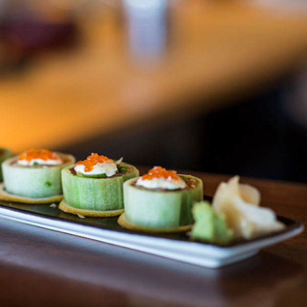 the kyuri maki roll wrapped in cucumber ribbons